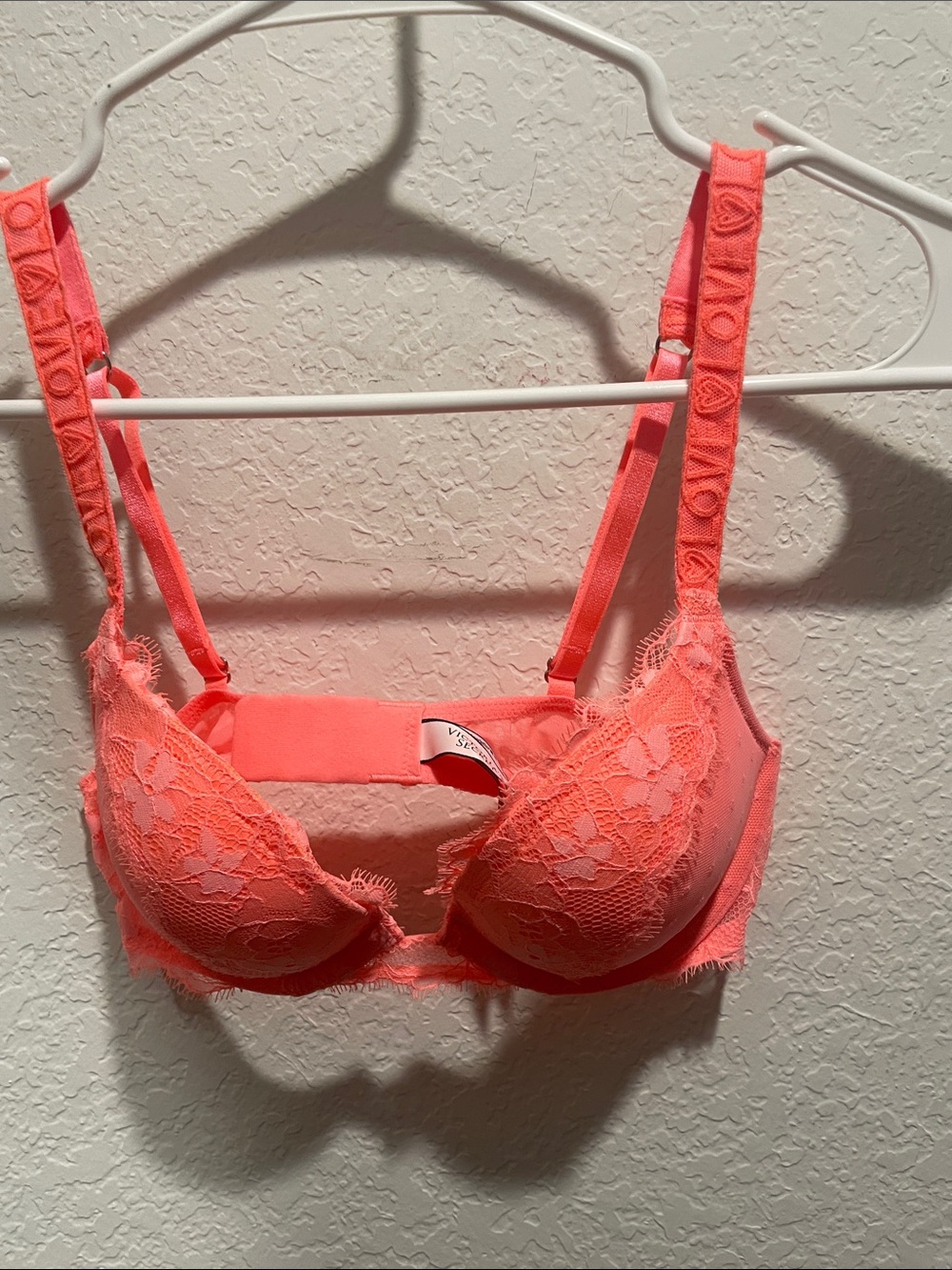 Victoria's Secret Neon Coral Lace Underwire Bra